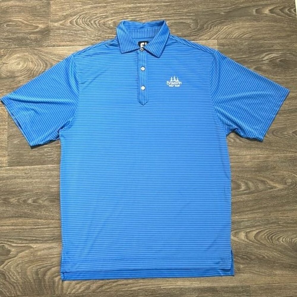 FootJoy Large Marine Classic Stripe Polo Blue Light Blue Braelinn Golf Club